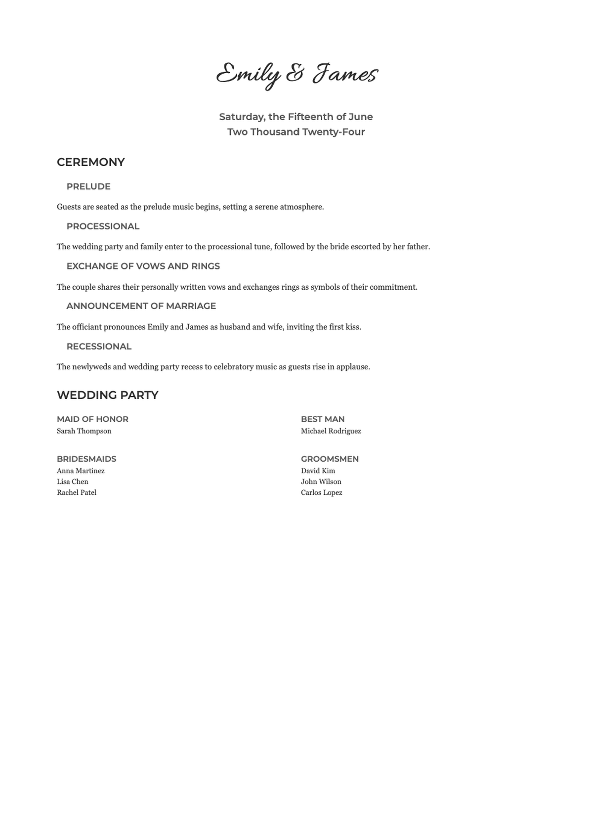 Elegant wedding program with calligraphy names and rose accent_variant_3